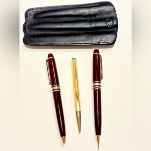 Set of 2 Montblanc Burgundy and Gold Pen Set with Black Pouch
